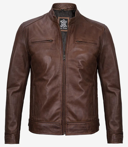 Men's Cognac Biker Style Leather Jacket