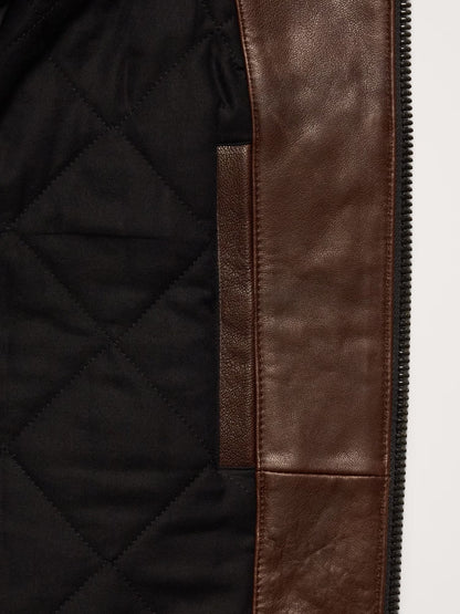 Men's Premium Brown Two-Tone Lambskin Leather Racer Jacket – Handcrafted Slim Fit Biker Style