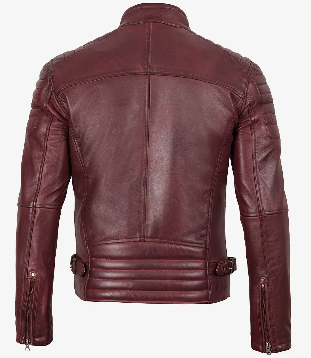 Men's Burgundy Quilted Lambskin Cafe Racer Jacket