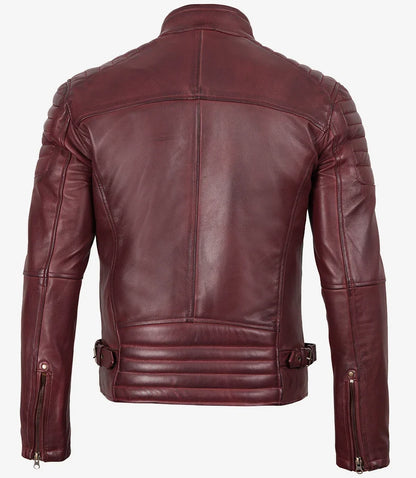 Men's Burgundy Quilted Lambskin Cafe Racer Jacket