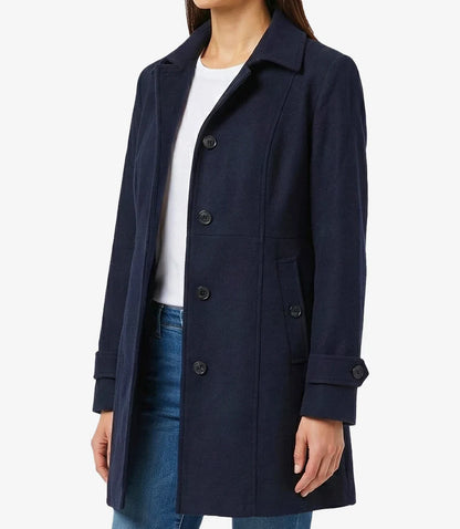 Women’s Mid Length Navy Blue Wool Coat