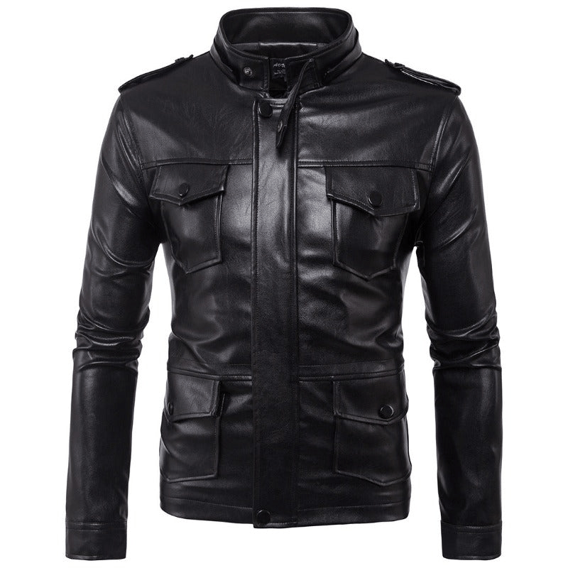 Men's Motorcycle Hooded Leather Jacket