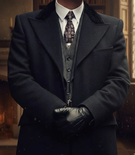 Shelby Men's 1920's Gangster Classic Black Coat - Wool Overcoat