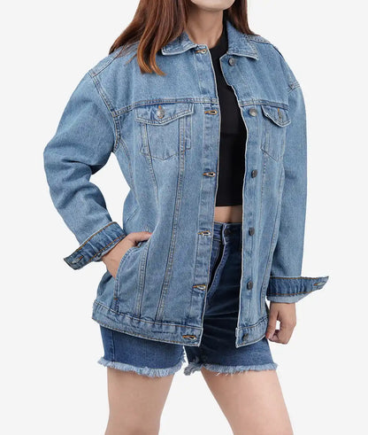 Womens Light Blue Oversized Denim Jacket Max Jackets