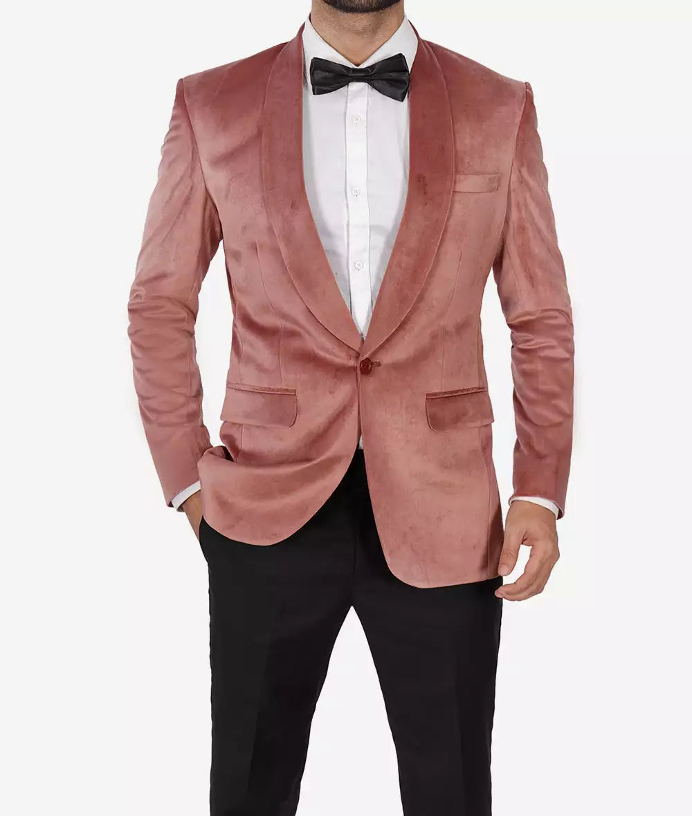 Men's Shawl Lapel Rose Pink Premium Velvet Tuxedo Suit - *Limited Edition*