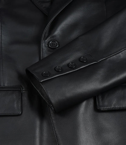 Cedric Men’s Black Lambskin Leather Blazer – Peak Lapel Tailored Fit