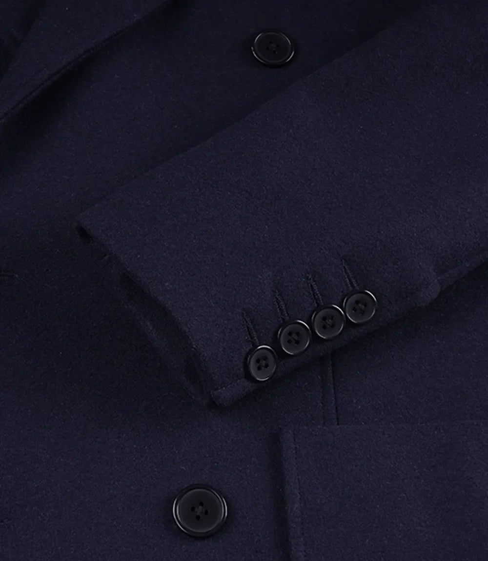 Mens Navy Blue Double Breasted Wool Blend Blazer