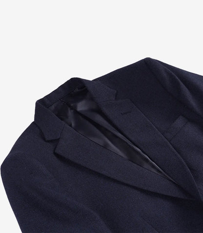 Mens Navy Blue Herringbone Wool Blend Blazer Jacket