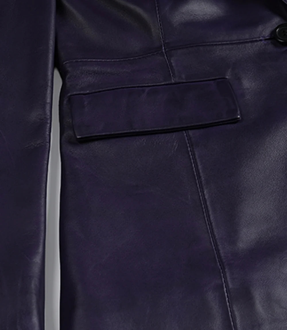 Women's Single Button Purple Real Leather Blazer