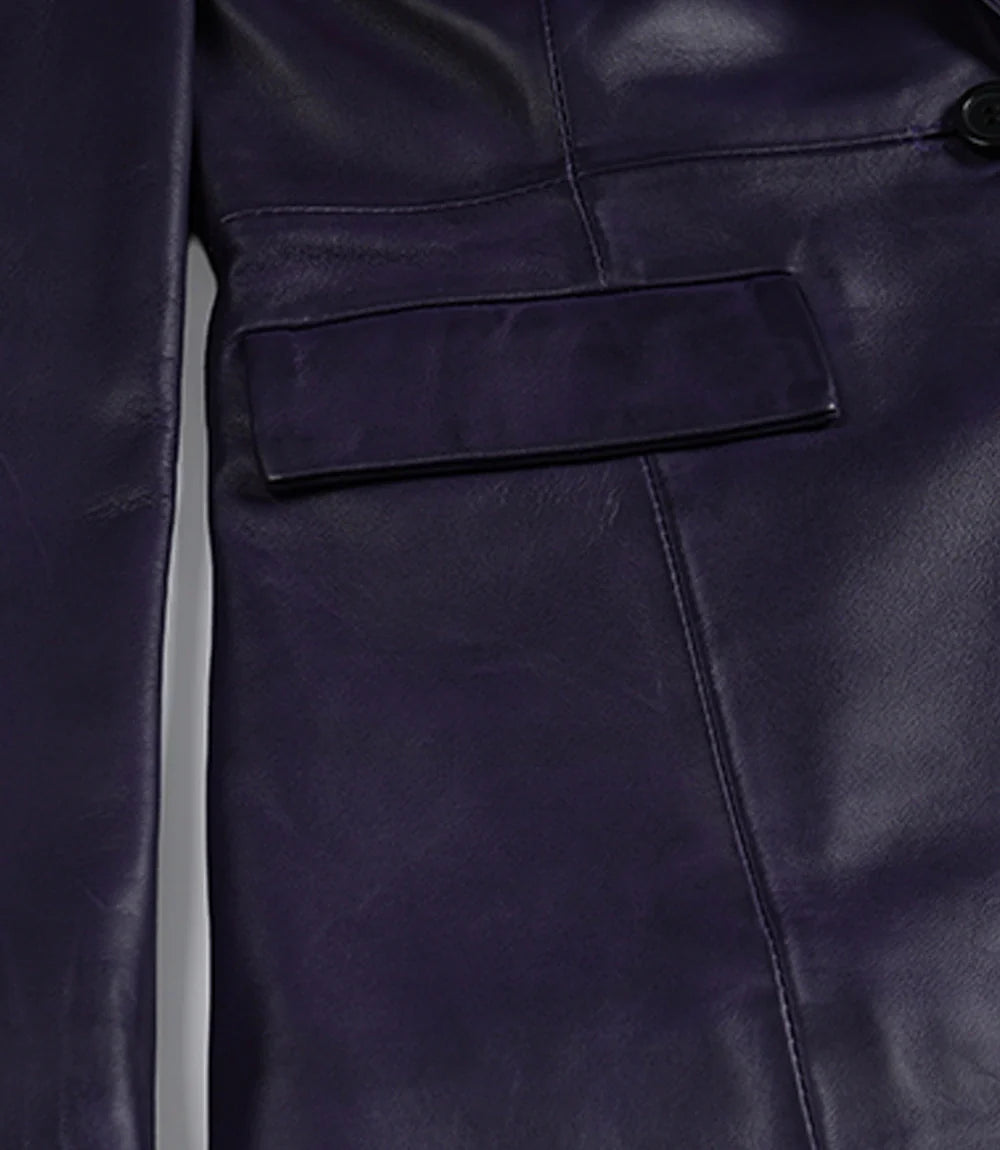 Womens Single Button Purple Waxed Leather Blazer