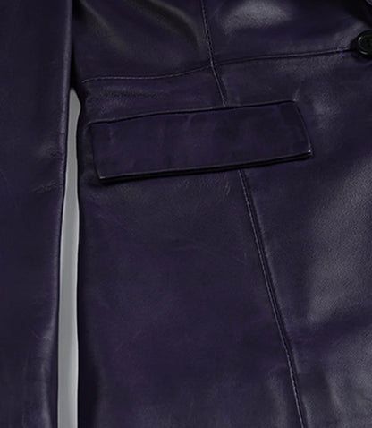 Womens Single Button Purple Waxed Leather Blazer