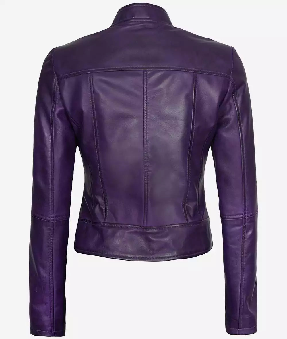 Amy Womens Vintage Purple Leather Biker Jacket Max Jackets