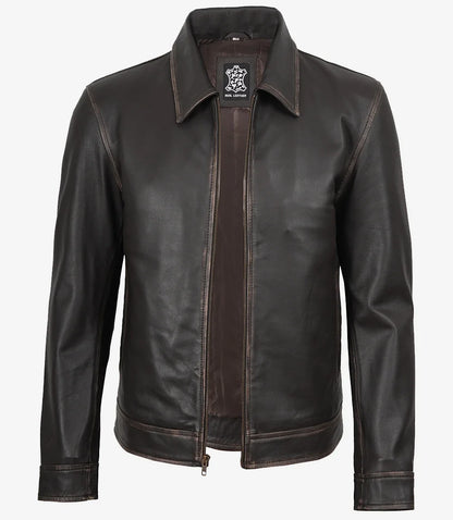 Mens Rub-Off Brown Harrington Leather Jacket