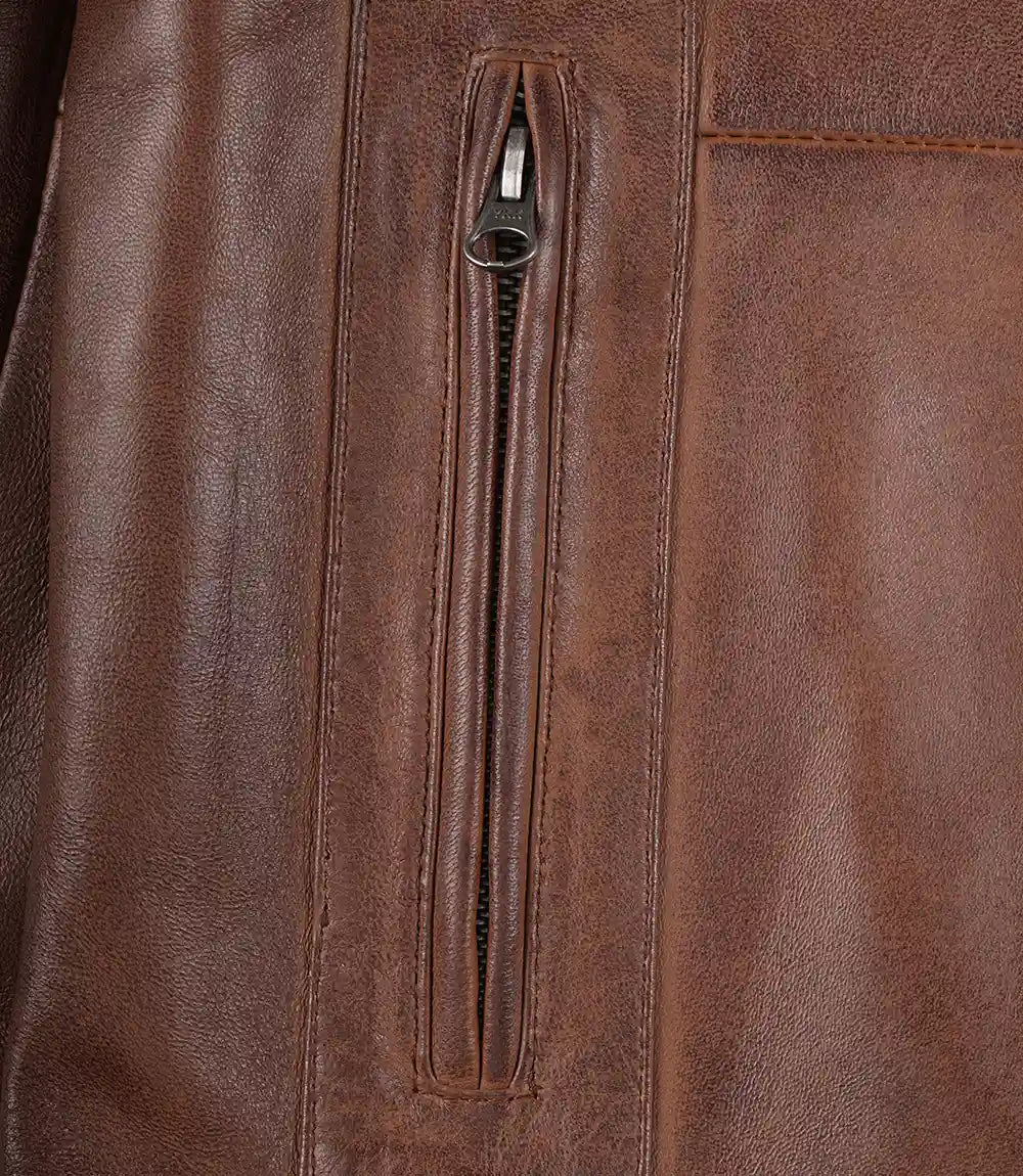 Men's Real Lambskin Leather Cognac Car Coat