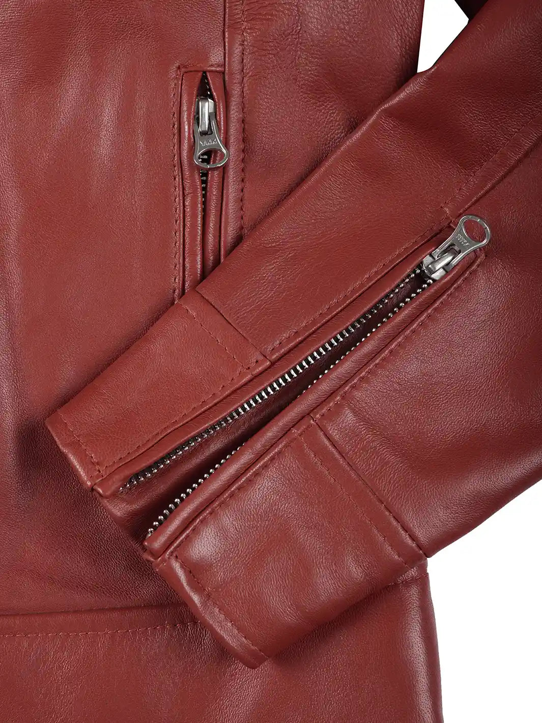 Dodge - Women's Red Leather Cafe Racer Jacket