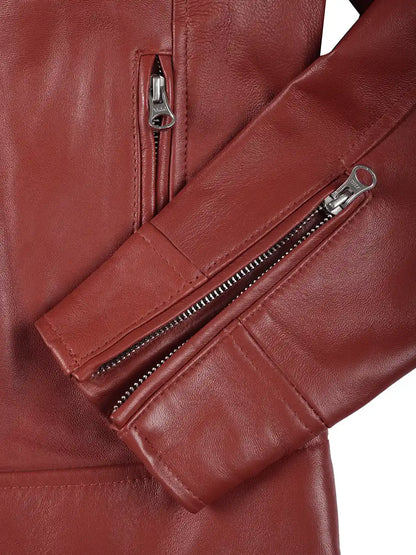 Dodge - Women's Red Leather Cafe Racer Jacket