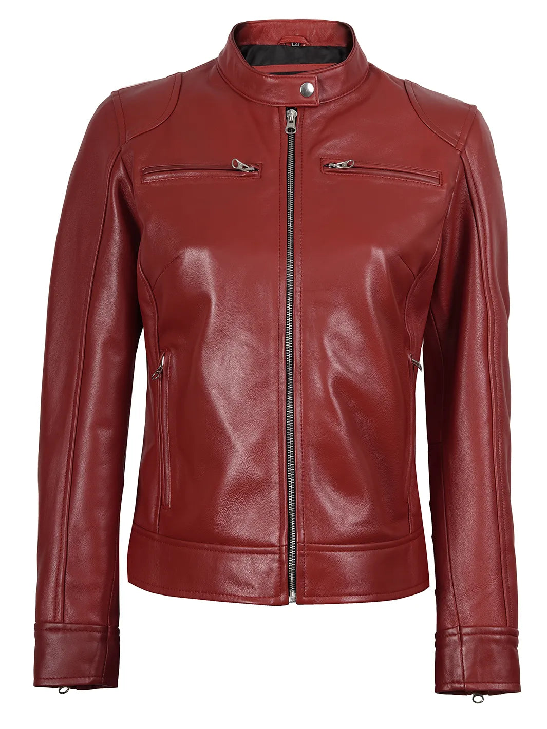 Dodge - Women's Red Leather Cafe Racer Jacket
