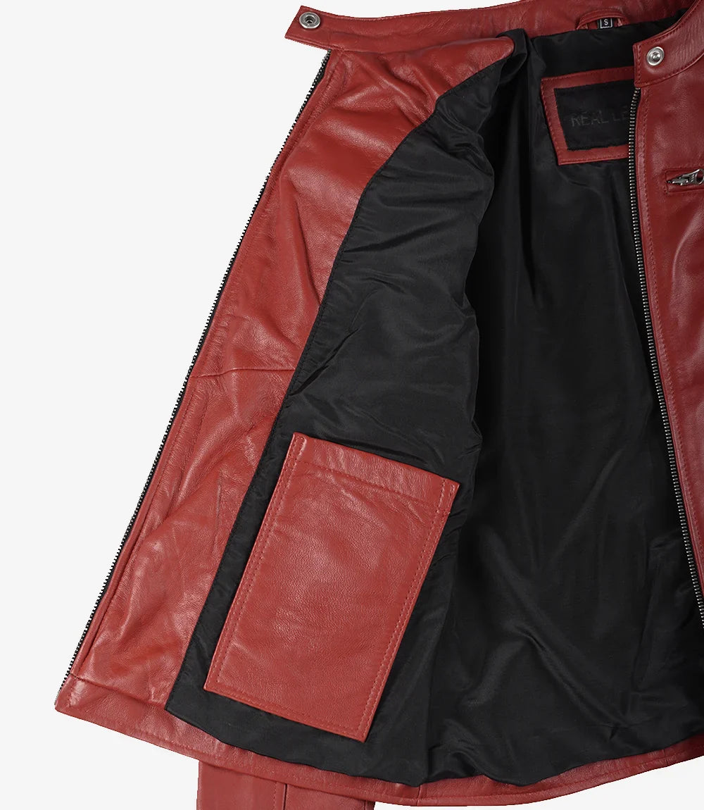 Women's Real Leather Red Biker Style Jacket