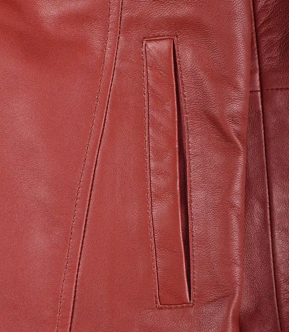 Womens Real Lambskin Leather Red Car Coat