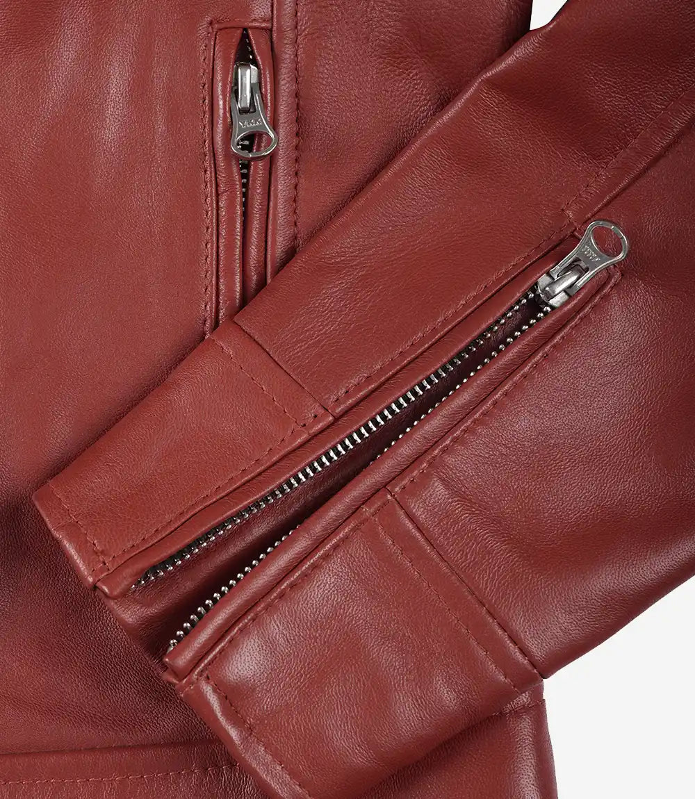 Women's Real Leather Red Biker Style Jacket