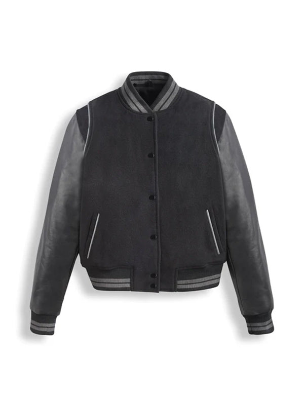 Black Varsity Leather Bomber Jacket Max Jackets
