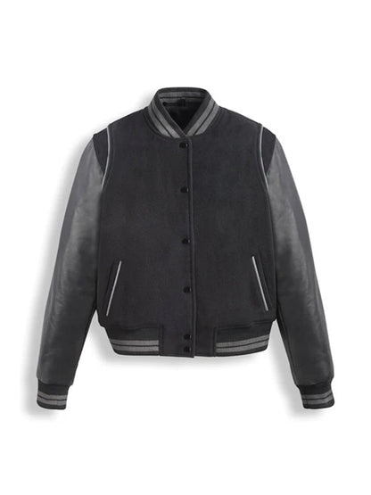 Black Varsity Leather Bomber Jacket Max Jackets