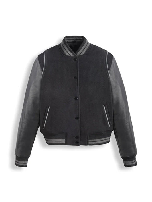 Black Varsity Leather Bomber Jacket Max Jackets