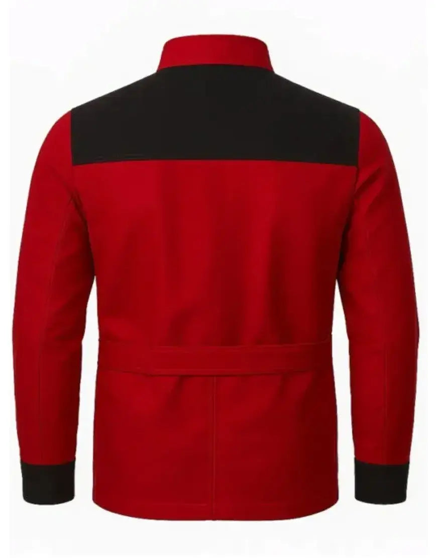 The Running Man 2025 Glen Powell Red and Black Jacket