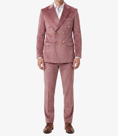 Men's Rose Pink Velvet Double Breasted Two Piece Suit