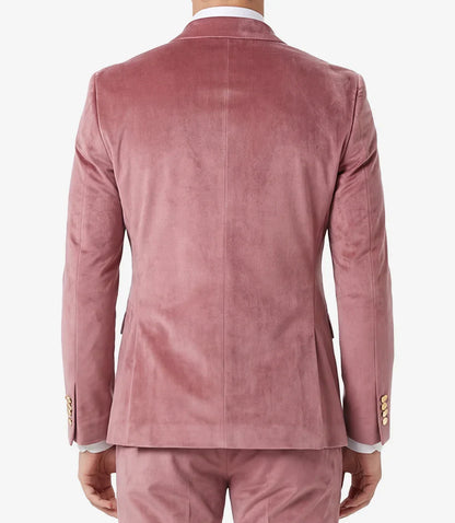 Men's Rose Pink Velvet Double Breasted Two Piece Suit