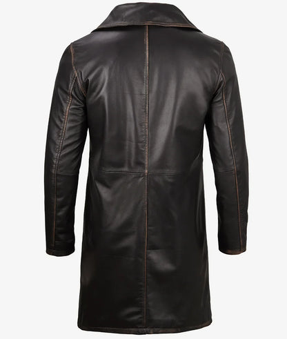 Mens Real Leather Distressed Brown Car Coat