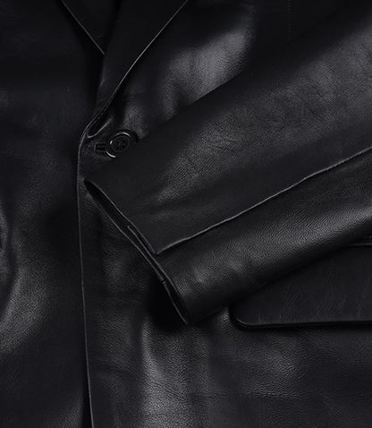 Men's Single Button Black Leather Blazer - Shawl Lapel
