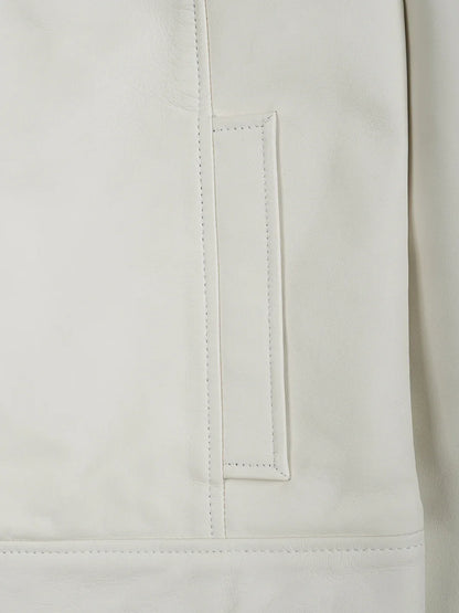 Men Off White Real Leather Harrington Jacket