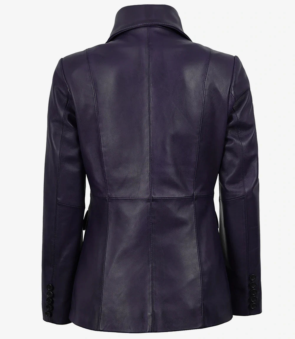 Womens Single Button Purple Waxed Leather Blazer