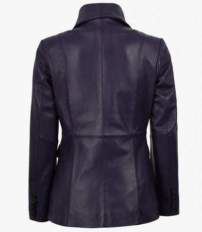 Womens Single Button Purple Waxed Leather Blazer