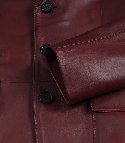 Eliseo Men's Burgundy Lambskin Leather Blazer - Three Button Style