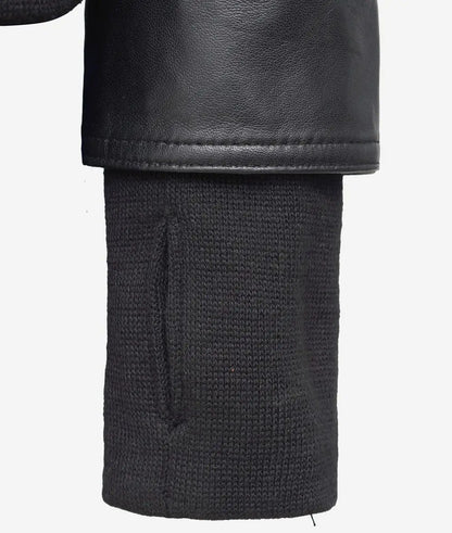 The Celeste: Womens Black Bomber Leather Jacket with Removable Hood