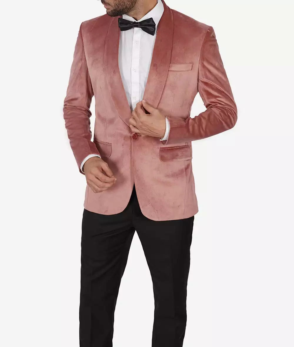 Men's Shawl Lapel Rose Pink Premium Velvet Tuxedo Suit - *Limited Edition*