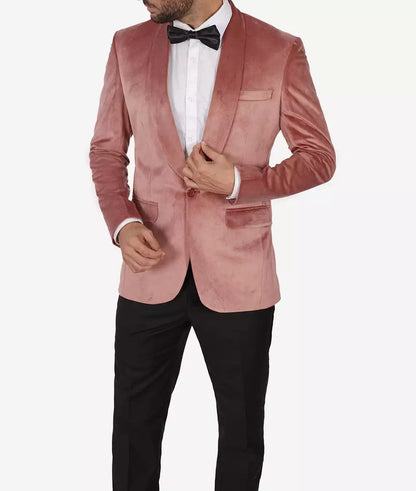 Men's Shawl Lapel Rose Pink Premium Velvet Tuxedo Suit - *Limited Edition*