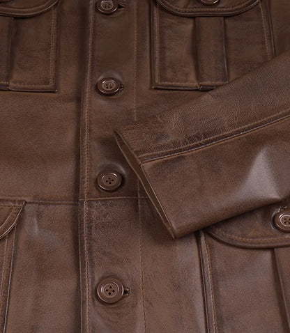 Men's Brown Cognac Wax Utility Leather Field Jacket