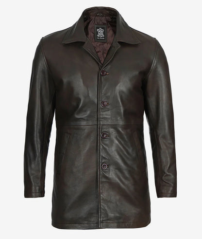 Men's Real Leather Dark Brown Car Coat Max Jackets