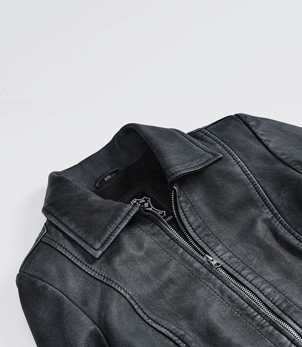 Women's Black Leather Harrington Jacket