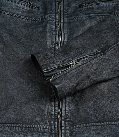 Men's Distressed Washed Black Leather Cafe Racer Jacket