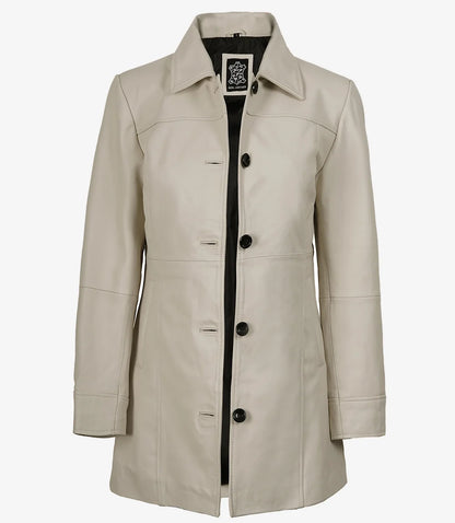 Women's Off-White Lambskin 3/4 Length Car Coat