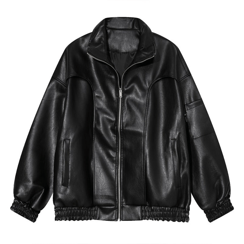 Winter Loose Simple Personality Handsome Trendy Leather Jacket Men