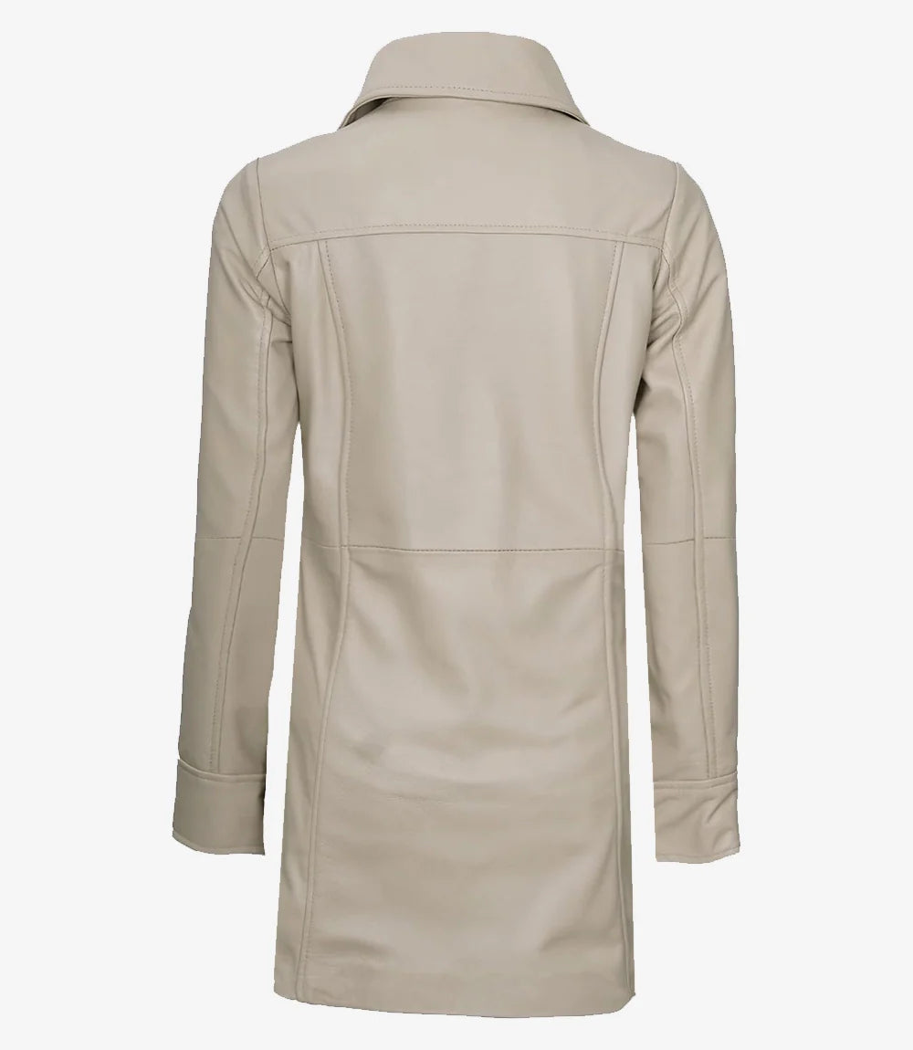 Women's Real Lambskin Leather 3/4 Length Beige Coat