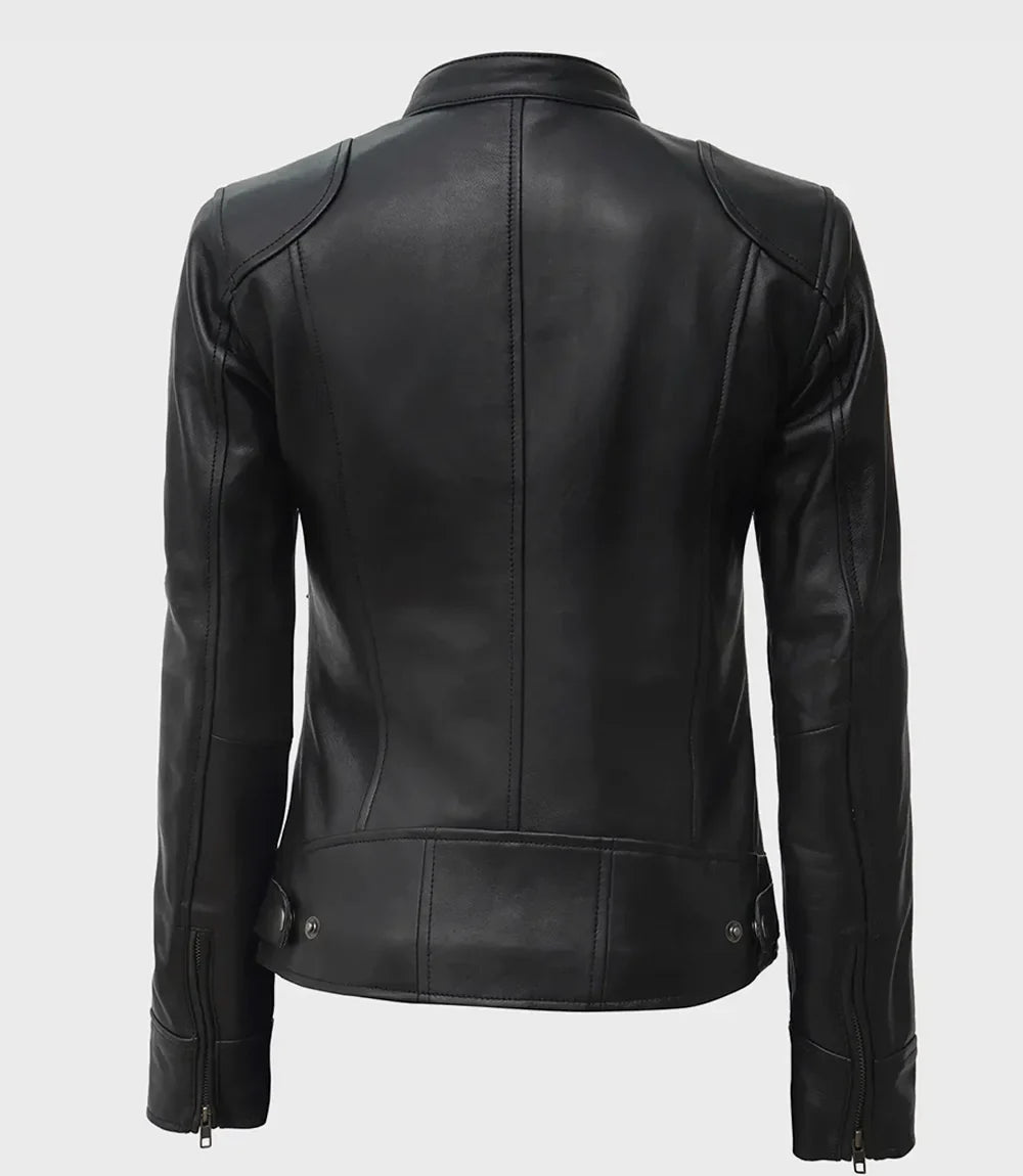 Womens Tall Black Biker Style Leather Jacket