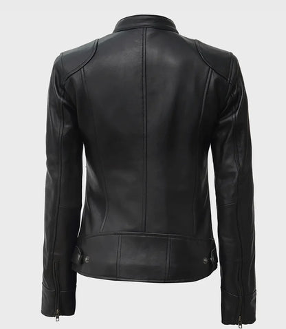 Womens Tall Black Biker Style Leather Jacket