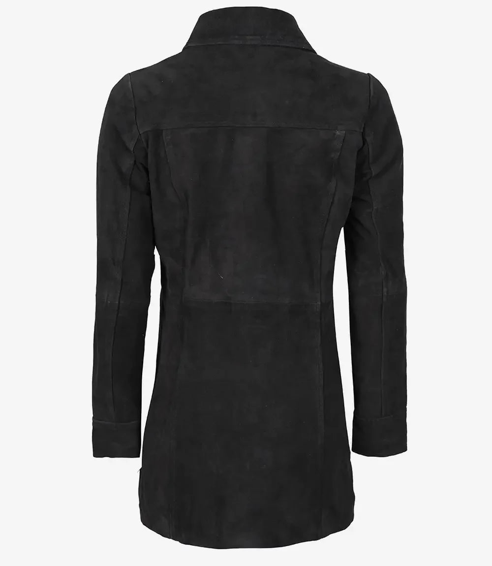 Womens Black Suede Button Down Coat