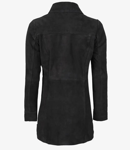 Womens Black Suede Button Down Coat